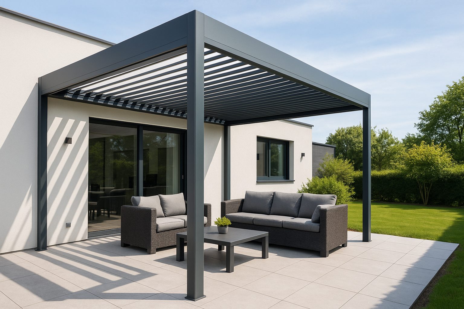Réalisation Pergola bioclimatique en Wallonie